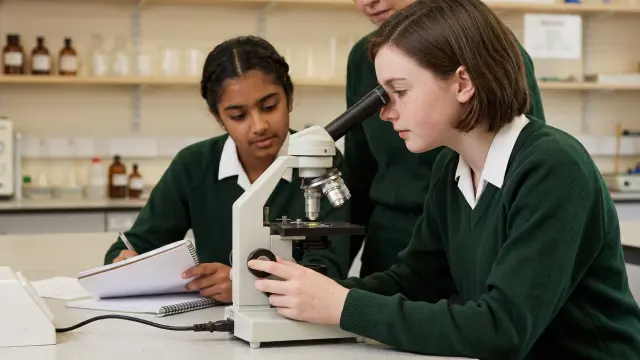 students using microscope slides